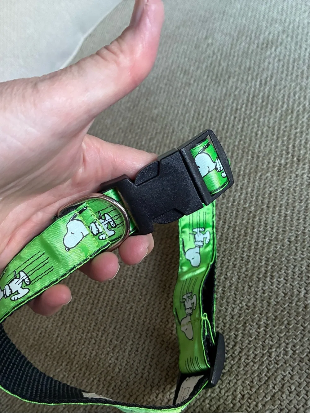 Green Snoopy Print Dog Collar